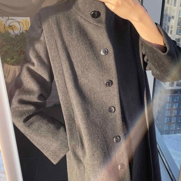 Vintage Wool Cashmere Blend Overcoat: 80s Striped Puffy Sleeve Coat, Size Small - Picture 4 of 10